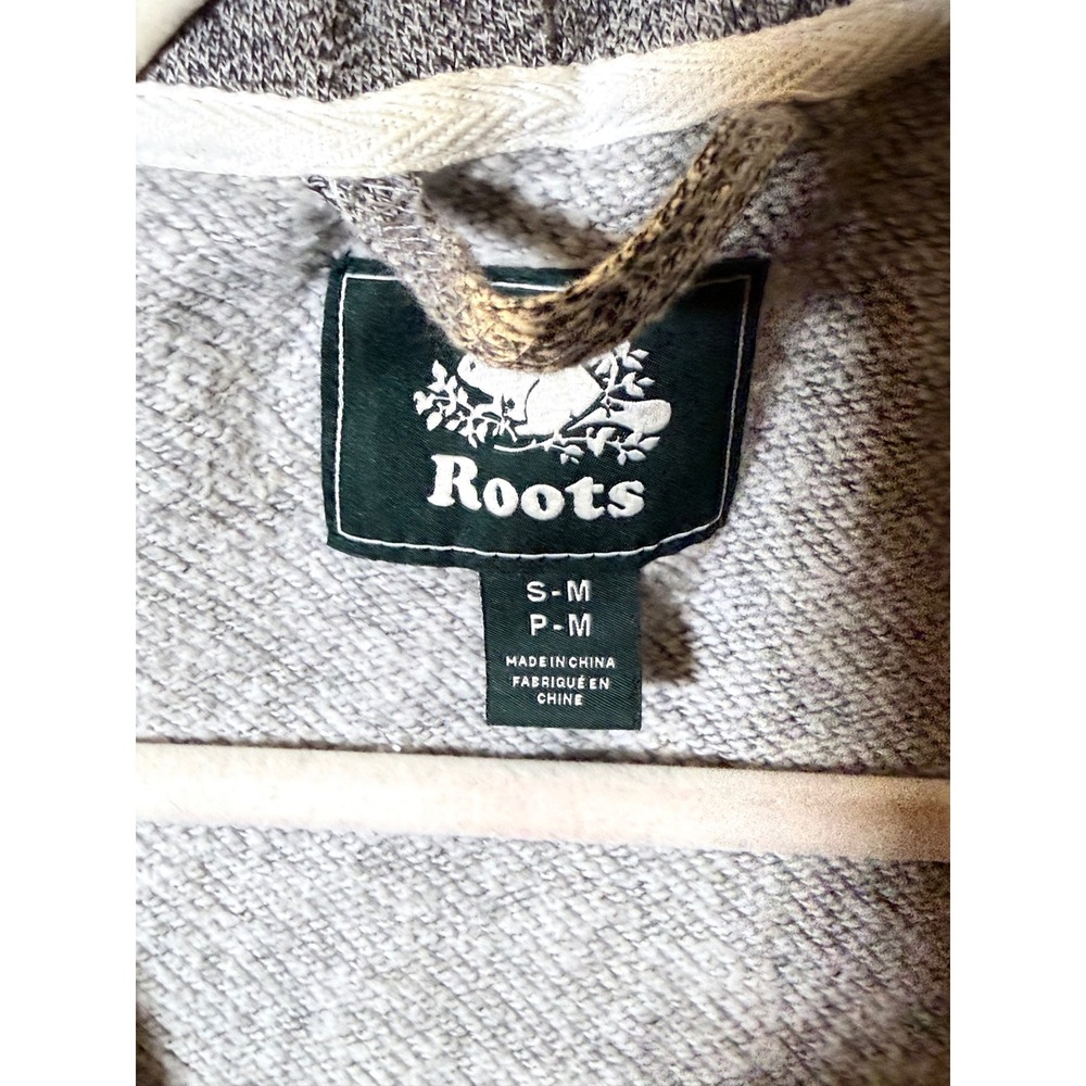 Roots Wrap Cardigan Robe S/M Grey Salt and Pepper Hooded Belted Fleece Robe - Picture 2 of 4